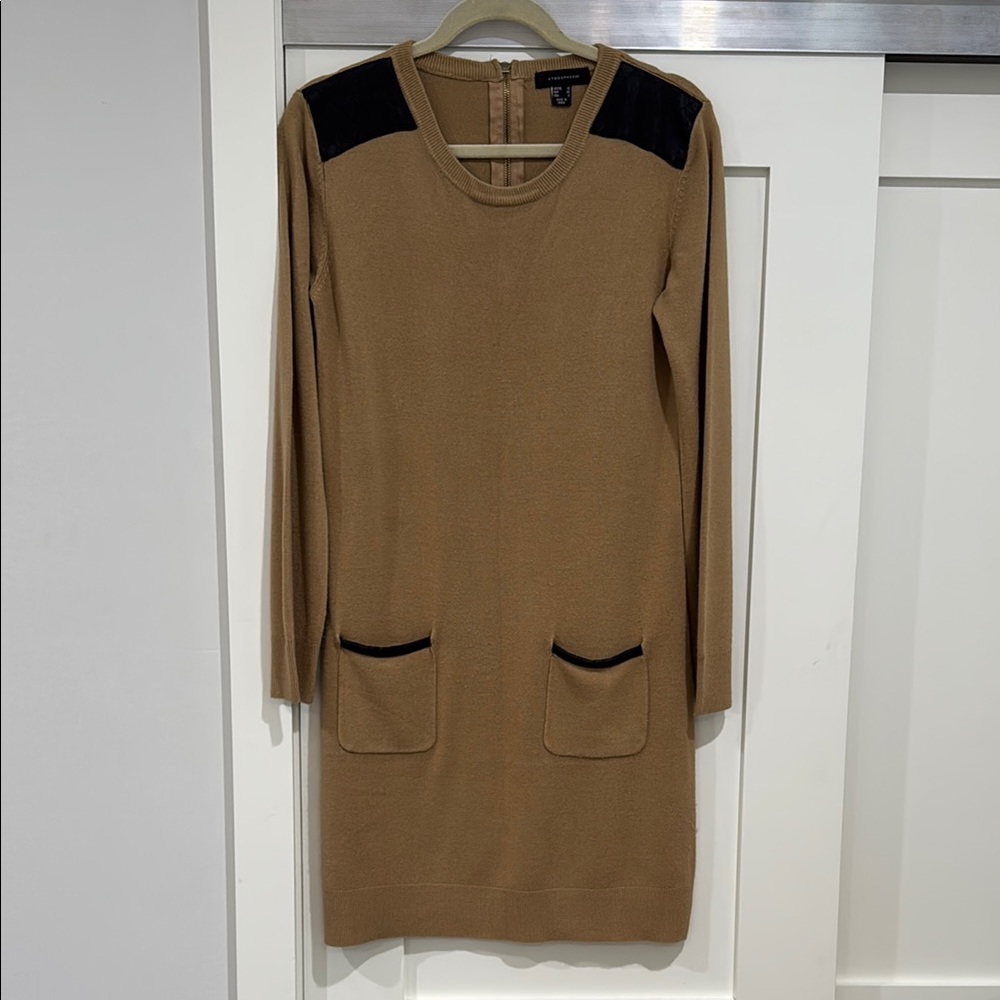 Elegant Tan Dress with Black Accents